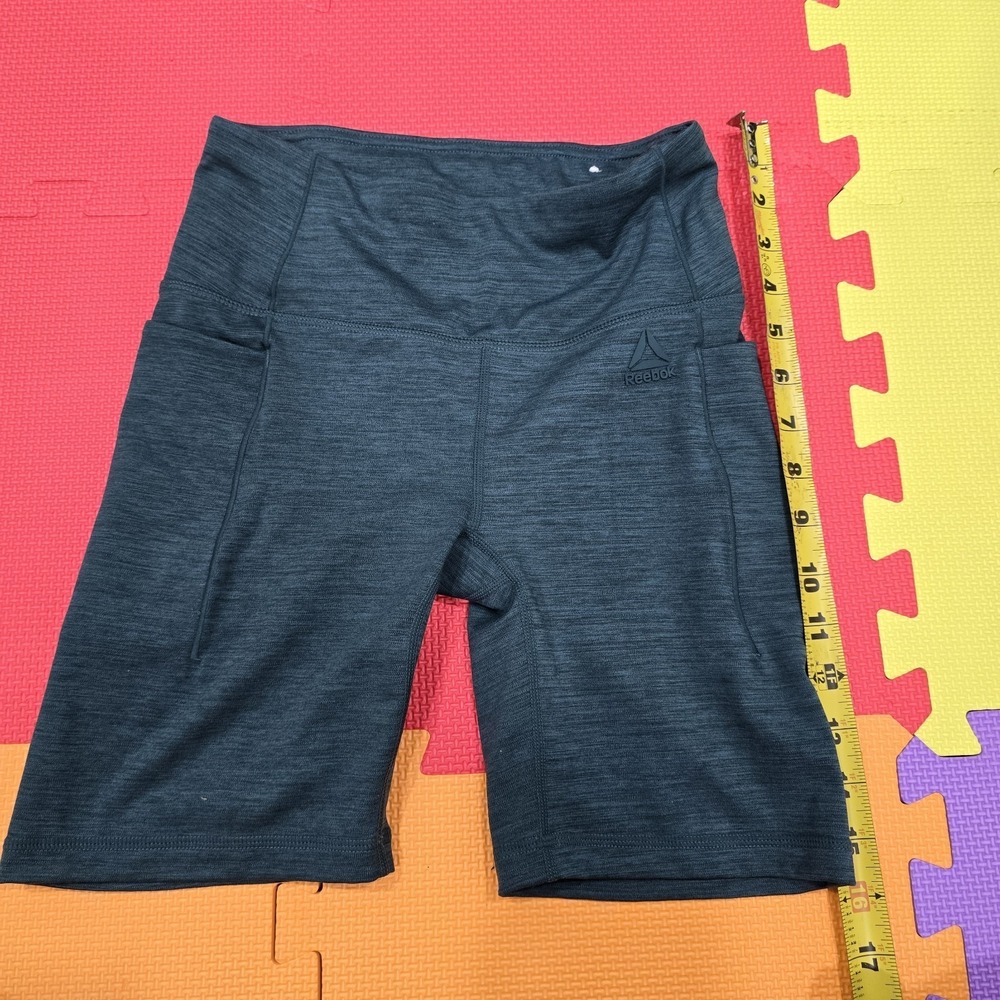 Reebok Women's High Waisted Biker Shorts with Pockets - Dark TealHeather XS